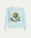 Oscar De La Renta Artichoke Jacquard Wool Cashmere Pullover In Blue