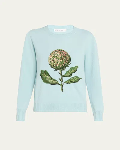 Oscar De La Renta Artichoke Jacquard Wool Cashmere Pullover In Blue