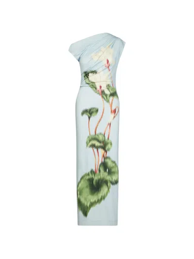 Oscar De La Renta Asymmetric -shoulder Floral Maxi Dress In Multi