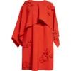 OSCAR DE LA RENTA OSCAR DE LA RENTA ASYMMETRIC 3D ORCHID CUTOUT VIRGIN WOOL BLEND DRESS