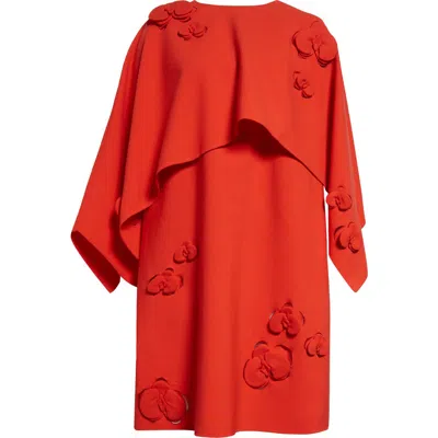 OSCAR DE LA RENTA OSCAR DE LA RENTA ASYMMETRIC 3D ORCHID CUTOUT VIRGIN WOOL BLEND DRESS