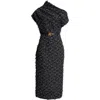 Oscar De La Renta Draped Eyelash Tweed Midi Dress In Dark Navy