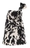 Oscar De La Renta Asymmetric Crepe Mini Dress In Black,white