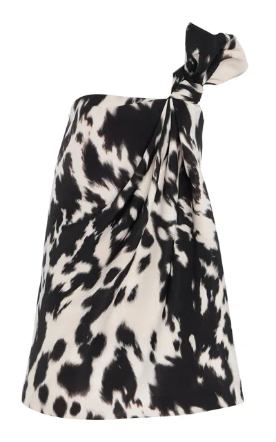 Oscar De La Renta Asymmetric Crepe Mini Dress In Black,white