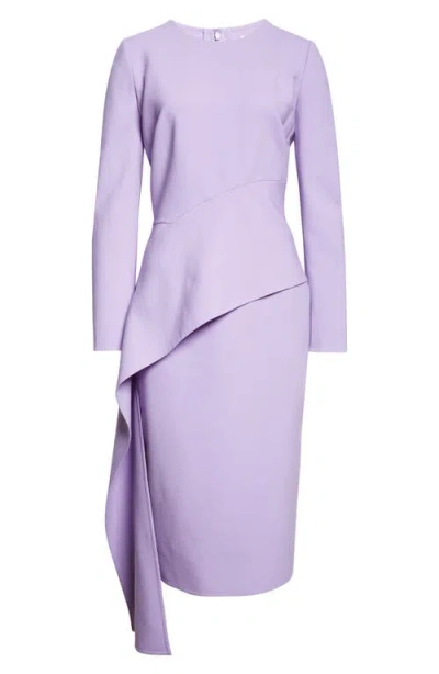 Oscar De La Renta Asymmetric Drape Long Sleeve Stretch Crepe Dress In Purple