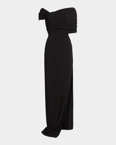 Oscar De La Renta Asymmetric Draped Off-the-shoulder Column Gown In Black