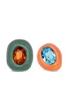 Oscar De La Renta Asymmetric Enamel Clip-on Earrings In Green
