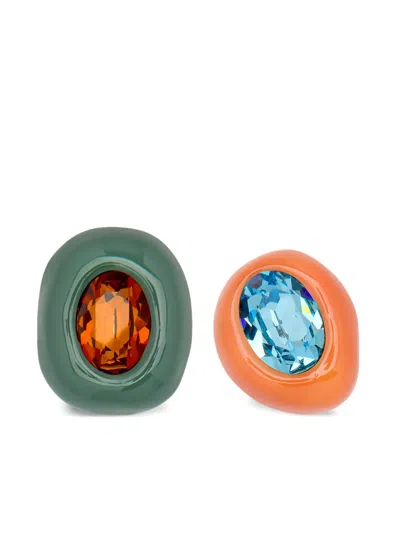 Oscar De La Renta Asymmetric Enamel Clip-on Earrings In Green