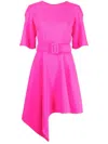 Oscar De La Renta Belted Asymmetric Mini Dress In Rosa