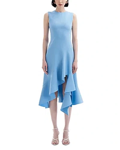Oscar De La Renta Asymmetric-hem Stretch-wool Midi Dress In Pastel Blue