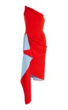 Oscar De La Renta Asymmetric Jersey Gown In Red