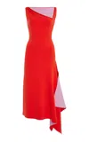 Oscar De La Renta Asymmetric Knit Midi Dress In Red