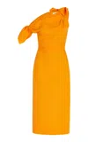 Oscar De La Renta Asymmetric Knotted Wool-blend Midi Dress In Orange