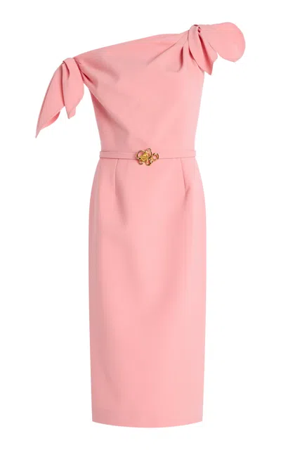 Oscar De La Renta Asymmetric Knotted Wool-blend Midi Dress In Pink
