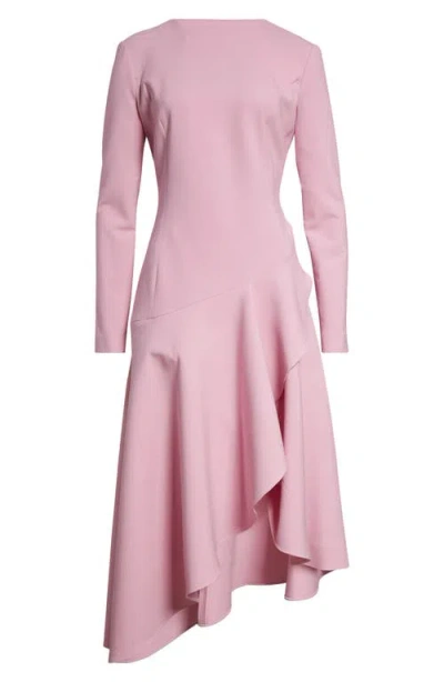 OSCAR DE LA RENTA OSCAR DE LA RENTA ASYMMETRIC LONG SLEEVE STRETCH WOOL DRESS