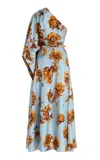 Oscar De La Renta Asymmetric Printed Silk Maxi Dress In Multi