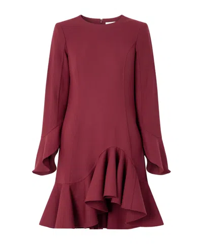 Oscar De La Renta Asymmetric Ruffled Wool-blend Crepe Midi Dress In Brown