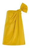 Oscar De La Renta Asymmetric Silk Faille Mini Dress In Yellow