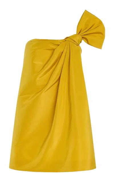 Oscar De La Renta Asymmetric Silk Faille Mini Dress In Yellow
