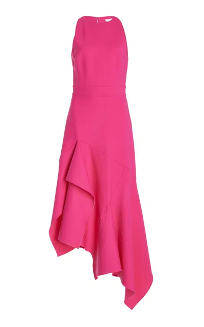 Oscar De La Renta Asymmetric Stretch-wool Midi Dress In Fuchsia