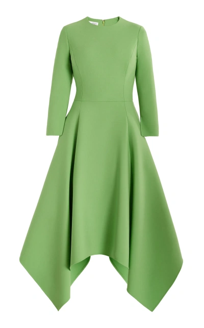 Oscar De La Renta Asymmetrical-hem Stretch-wool Midi Dress In Green