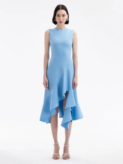 Oscar De La Renta Asymmetrical Hem Wool Dress In Pastel Blue