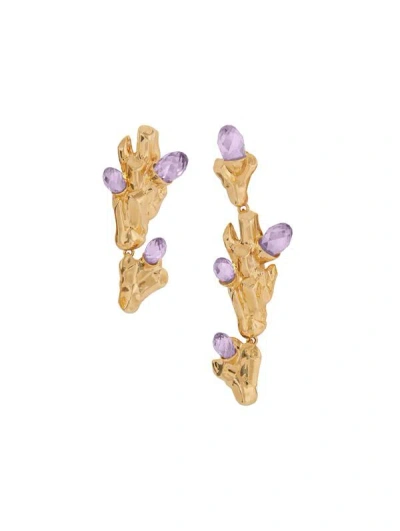 Oscar De La Renta Asymmetrical Rock Clip-on Earrings In Gold