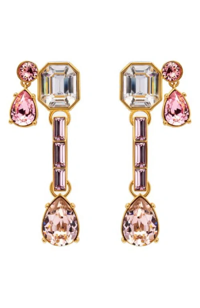 Oscar De La Renta Baguette Rhinestone Drop Earrings In Pink