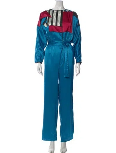 Pre-owned Oscar De La Renta Bateau Neckline Jumpsuit In Blue