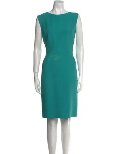 Pre-owned Oscar De La Renta Bateau Neckline Knee-length Dress In Green