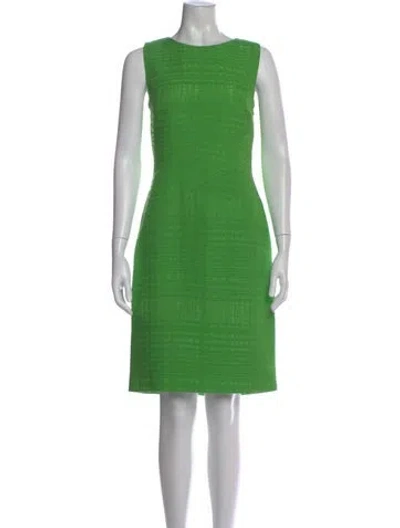Pre-owned Oscar De La Renta Bateau Neckline Knee-length Dress In Green