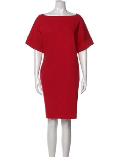 Pre-owned Oscar De La Renta Bateau Neckline Knee-length Dress In Red
