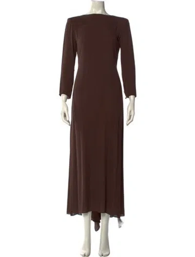 Pre-owned Oscar De La Renta Bateau Neckline Long Dress In Brown