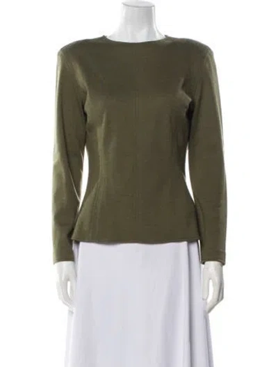 Pre-owned Oscar De La Renta Bateau Neckline Long Sleeve Top In Green