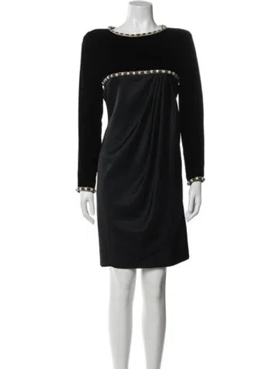 Pre-owned Oscar De La Renta Bateau Neckline Mini Dress In Black