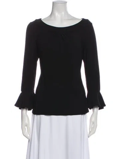 Pre-owned Oscar De La Renta Bateau Neckline Three-quarter Sleeve Blouse In Black