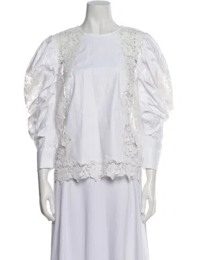 Pre-owned Oscar De La Renta Bateau Neckline Three-quarter Sleeve Blouse In White