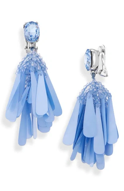 Oscar De La Renta Bead & Sequin Flower Cascade Clip-on Drop Earrings In Aquamarine