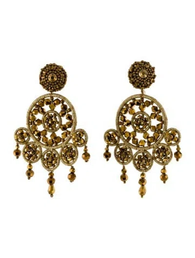 Pre-owned Oscar De La Renta Bead & Thread Chandelier Earrings In Multi