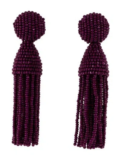 Pre-owned Oscar De La Renta Bead Classic Short Tassel Clip-on Earrings In Purple