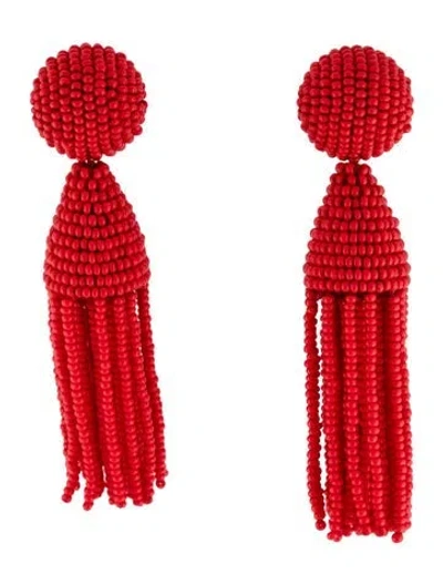 Pre-owned Oscar De La Renta Bead Short Tassel Earrings In Multicolor
