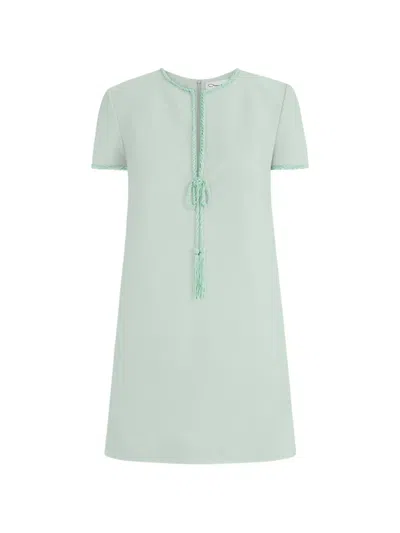 Oscar De La Renta Beaded Short-sleeve Crepe Mini Dress In Green