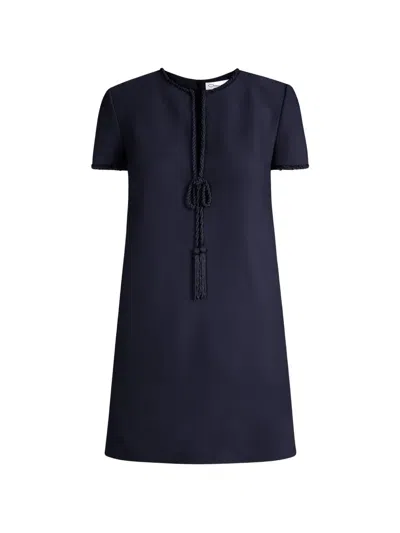 Oscar De La Renta Beaded Bow-detail Shift Mini Dress In Blue