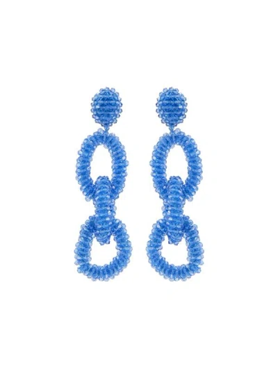 Oscar De La Renta Beaded Chain Link Clip-on Earrings In Blue
