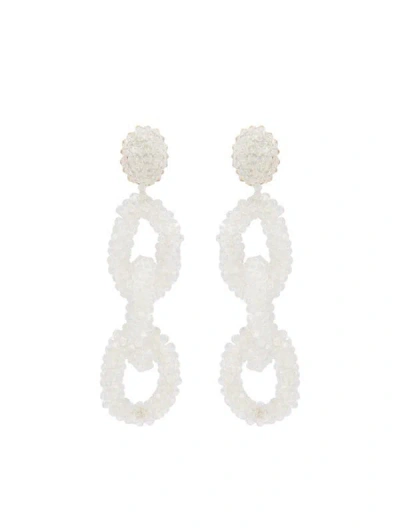 Oscar De La Renta Beaded Chain Link Clip-on Earrings In White