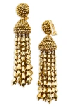 Oscar De La Renta Beaded Chandelier Clip-on Earrings In Gold
