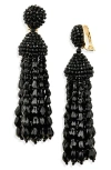 Oscar De La Renta Beaded Chandelier Clip-on Earrings In Black