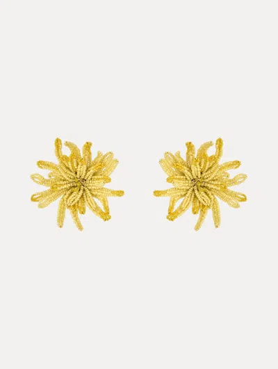 Oscar De La Renta Beaded Chrysanthemum Clip-on Earrings