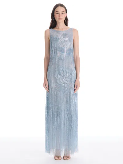 Oscar De La Renta Beaded Chrysanthemum Fringe Gown