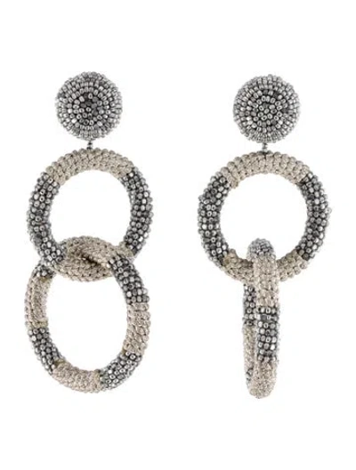 Pre-owned Oscar De La Renta Beaded Clip-on Drop Earrings In Grey